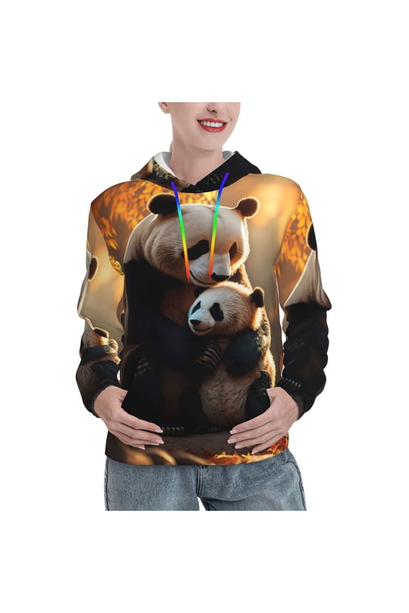 Maple Forest Panda Print Womens Oversized Hoodies Sweatshirts Hooded Pullover Tops Sweaters Casual-Large