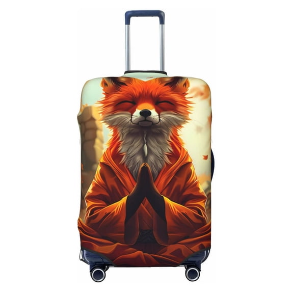 Kdxio Maple Leaf Meditating Fox Pattern Luggage Cover for Travel,Elastic and Durable,Fits 18-32 Inch,Anti-Scratch Suitcase Protector-No luggage included