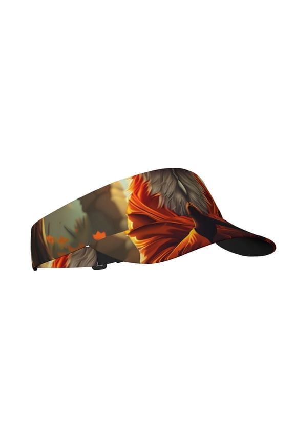 Maple Leaf Meditating Fox Print Sun Visor Hat Golf Visor Adjustable Velcro Outdoor Sports Cap for Men Women