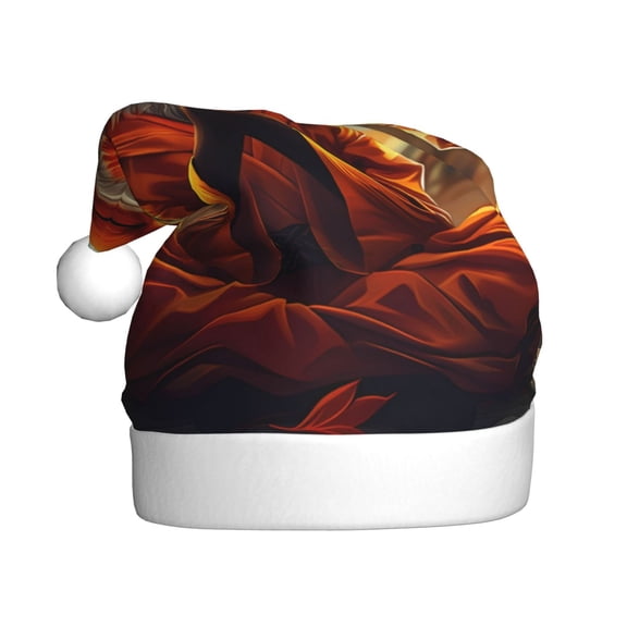 Kdxio Maple Leaf Meditating Fox for Christmas Hat Santa Hats for Adults Unisex Red Velvet Extra Thicken Xmas Hat for New Year Festive Holiday Party