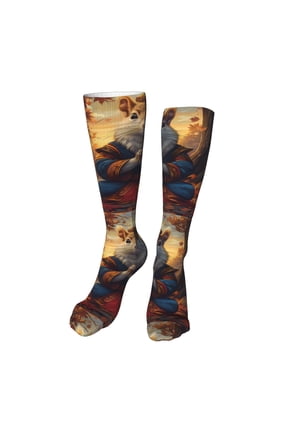 Maple Leaf Meditating Squirrel Funny Silky Novelty Funky Long Knee High Socks Soft 3D Print Cosplay Crazy Stockings for Men Women