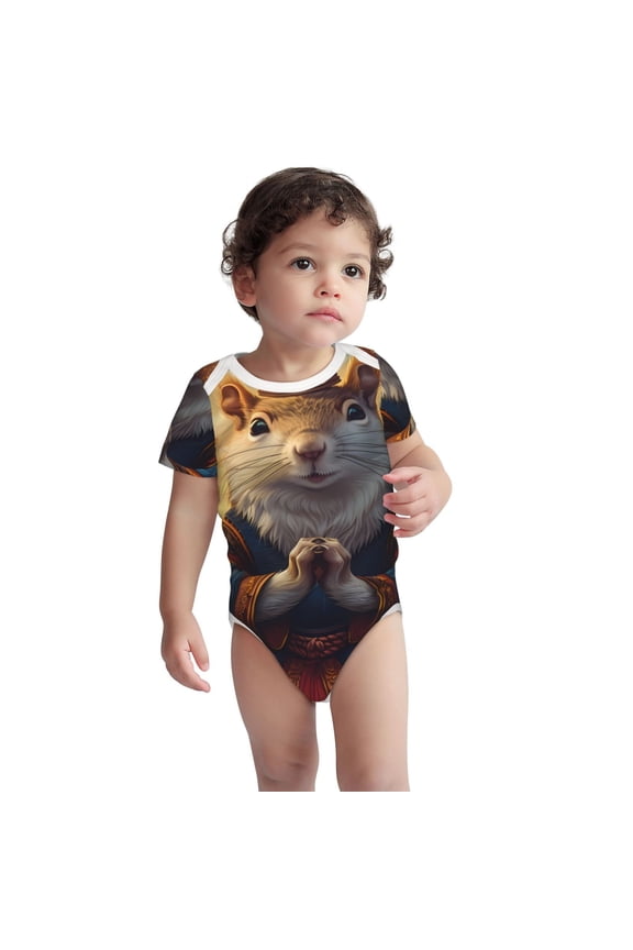 Maple Leaf Meditating Squirrel Pattern Unisex Baby Cotton Short Sleeve Bodysuits-2 Years