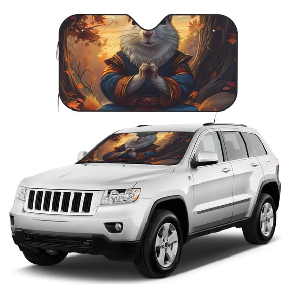 Kdxio Maple Leaf Meditating Squirrel Print Windshield Sun Shade, Foldable Sun Blocker for Car,Truck,SUV Automotive Interior Sun Protection,Reflective Shade for Front Windshield(Small)