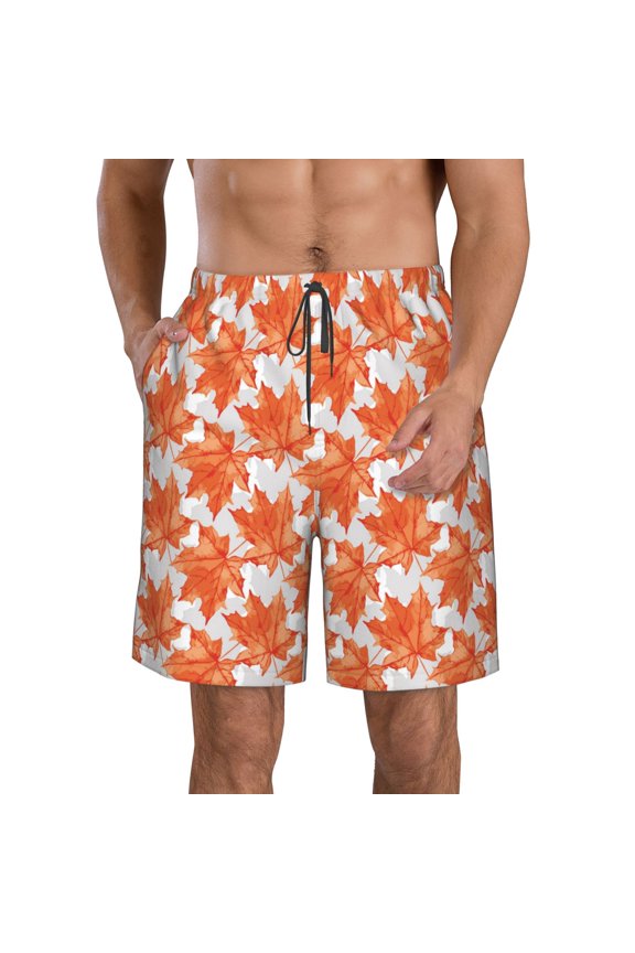 Maple Leaves A Pattern Mens Casual Shorts - Drawstring Summer Beach Sports Shorts for Men