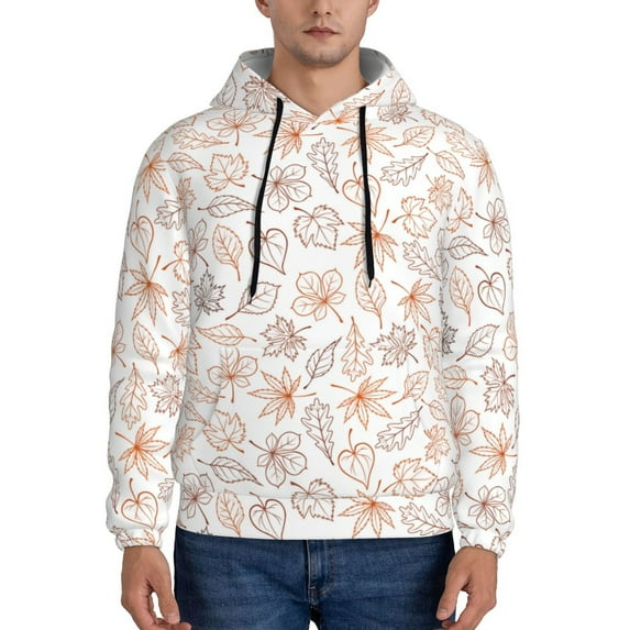 Kdxio Maple Leaves Print Mens Casual Hooded Collar Drawstring Hoodies Pullover Sweatshirts Casual Long Sleeve Shirts-3X-Large