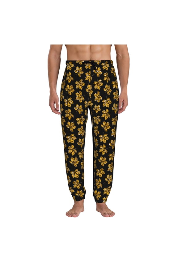 Maple Leaves With Leopard Pattern Joggers,Sweatpants for Men with Pockets-Medium