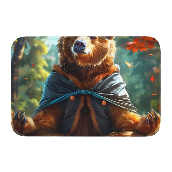 Kdxio Maple Meditating Bear,16" x 24", Non-Slip Front Door Mats,Outdoor Welcome Mat Washable