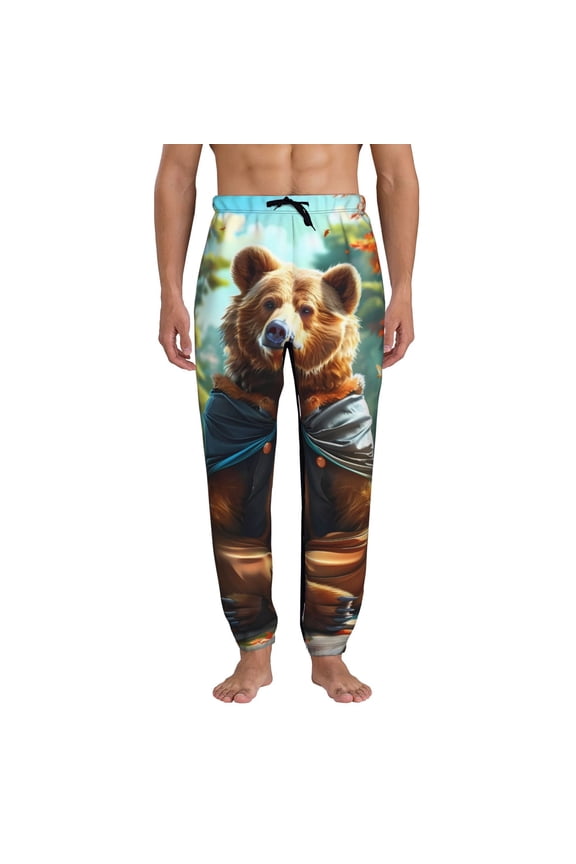Maple Meditating Bear Pattern Joggers,Sweatpants for Men with Pockets-3X-Large
