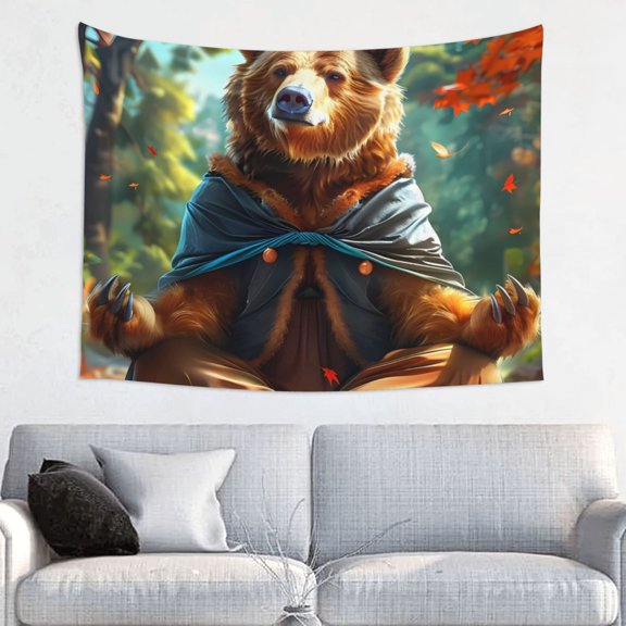 Kdxio Maple Meditating Bear Wall Hanging Tapestries Banner For Bedroom College Dorm Home Living Room Party Decor 29X37 In