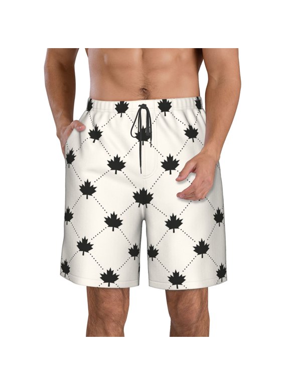 Maple plaid Pattern Mens Casual Shorts - Drawstring Summer Beach Sports Shorts for Men