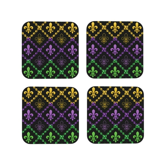 Kdxio Mardi Gra Geometric Funny Coasters,4 Pcs Leather Coasters,Housewarming Gifts,Protect Furniture From Water Marks Scratch And Damage