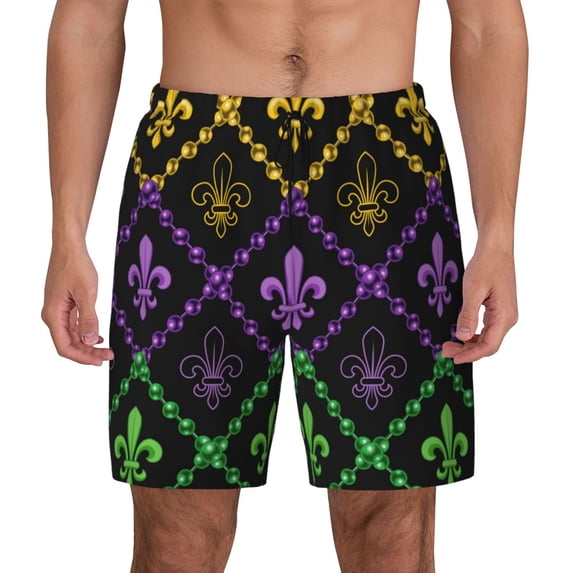Kdxio Mardi Gra Geometric Print Men'S Swim Trunks With Compression Liner 7 Inch Inseam Quick Dry Swim Shorts