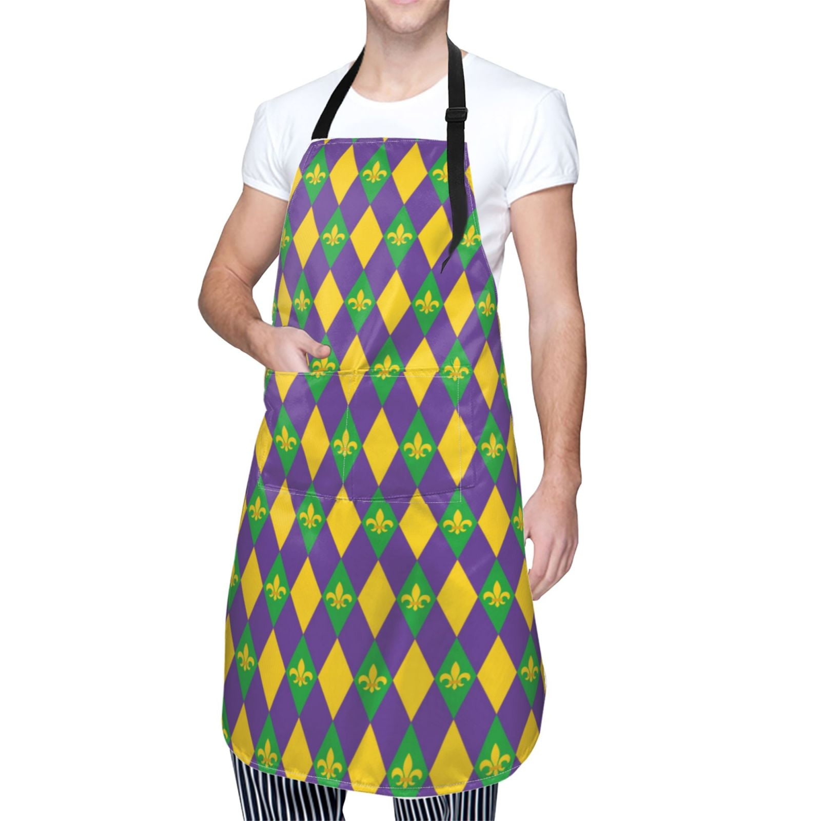 Kdxio Mardi Gras Apron with Pockets Adjustable Kitchen Aprons for Men Women Waterproof Aprons for Cooking,Drawing,Crafting, Baking Household Cleaning