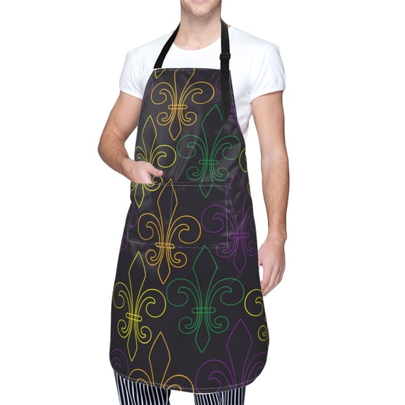 Kdxio Mardi Gras Carnival Apron with Pockets Adjustable Kitchen Aprons for Men Women Waterproof Aprons for Cooking,Drawing,Crafting, Baking Household Cleaning