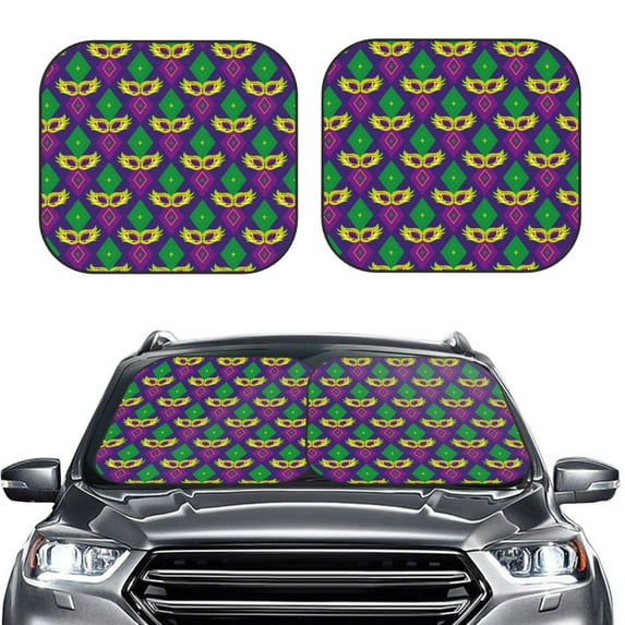 Kdxio Mardi Gras Carnival3 Print 2-Piece Sun Shade Front Windshield - Foldable Car Front Window Sunshades For Most Sedans Suv Truck