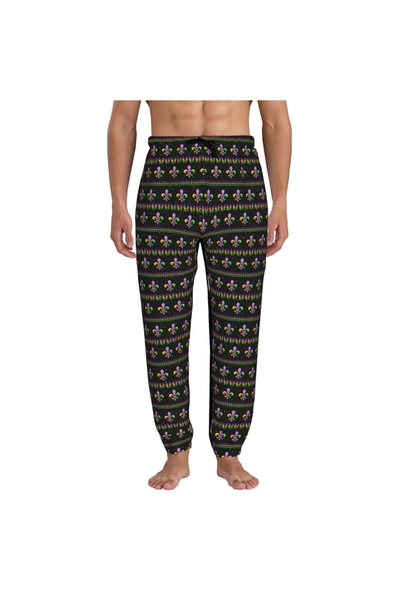 Mardi Gras Fleur de Lis Pattern Joggers,Sweatpants for Men with Pockets-Small