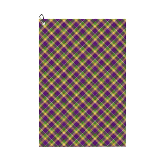 Kdxio Mardi Gras Plaid Pattern Golf Towel (24" X 16") with Carabiner Clip - The Convenient Golf Cleaning Towel