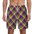 thumbnail image 1 of Kdxio Mardi Gras Plaid Print Men'S Swim Trunks With Compression Liner 7 Inch Inseam Quick Dry Swim Shorts, 1 of 7