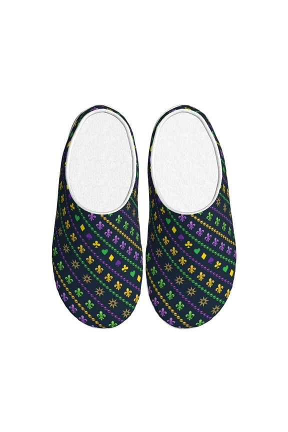 Mardi Gras Strings of Beads Women's Men's Slippers Plush Slip-On House Slipper for Winter Indoor Soft Cushion Non-slip Fluffy Slides Slippers-39/40