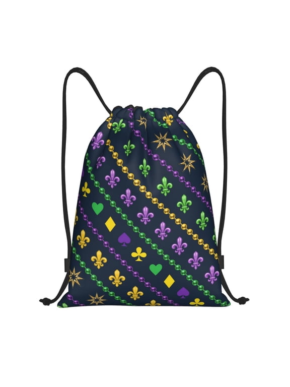 Mardi Gras Strings of Beads Print Drawstring Backpack Bag,Waterproof Draw String Back Sack, Gym Drawstring Bags Swim Bag For Unisex