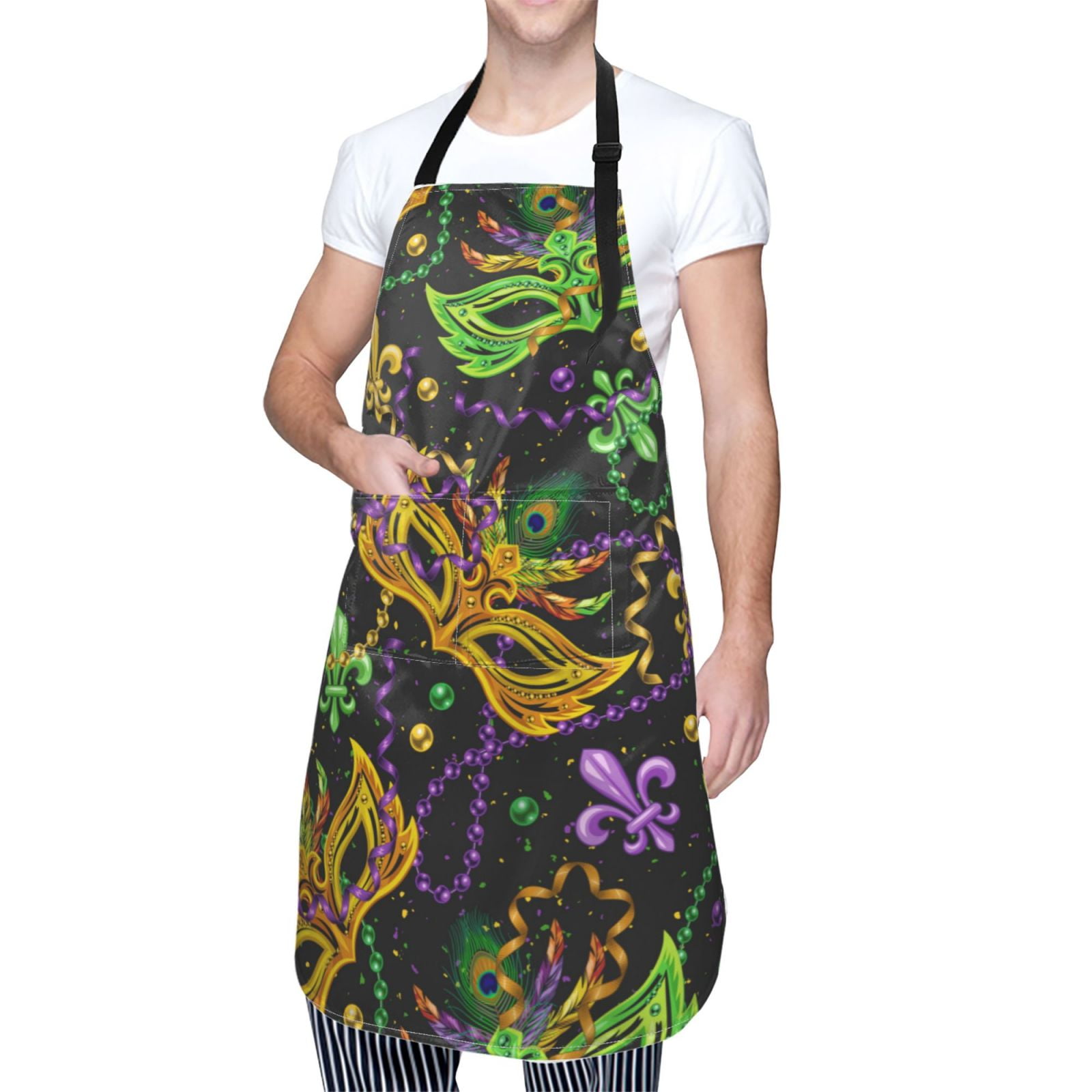 Kdxio Mardi Gras Surface Apron with Pockets Adjustable Kitchen Aprons for Men Women Waterproof Aprons for Cooking,Drawing,Crafting, Baking Household Cleaning