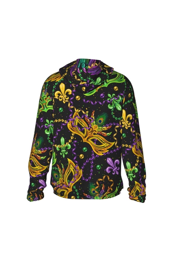 Mardi Gras Surface Print Women Men Sun Protection UPF 50+ Jackets Zip Up Long Sleeve Hoodie Hiking Lightweight with Pockets