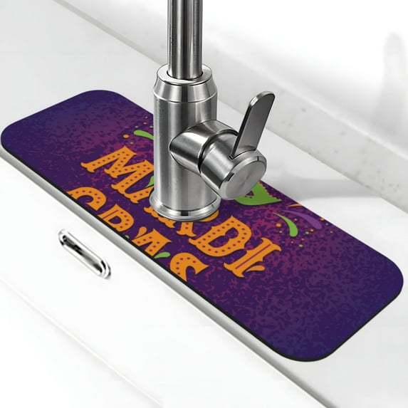 Kdxio Mardi Gras2 Pattern Non-Slip Diatom Mud Faucet Drain Pad,Self Absorbent Mat for Kitchen Sink for Variety Kitchen & Bathroom Countertops