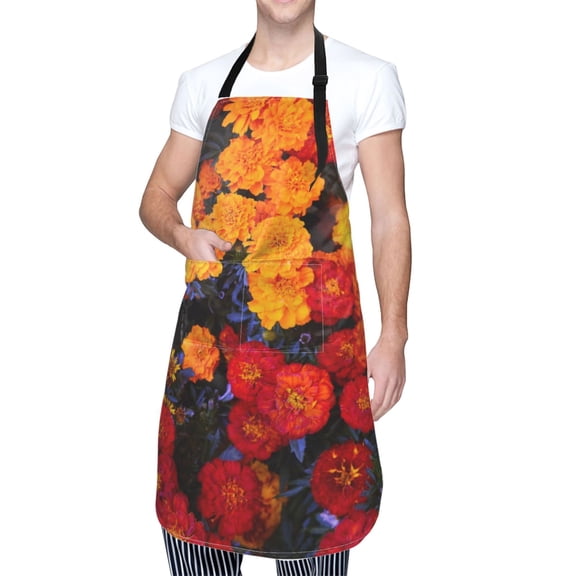 Kdxio Marigold Flowers In Different Colors Apron with Pockets Adjustable Kitchen Aprons for Men Women Waterproof Aprons for Cooking,Drawing,Crafting, Baking Household Cleaning