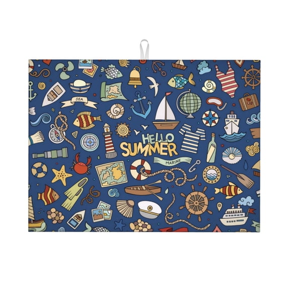 Kdxio Marine Nautical for Dish Drying Mat,24*18 inch Absorbent Dish Drainer Kitchen Counter,Large Size Dish Drying Pad for Countertops,Draining Racks
