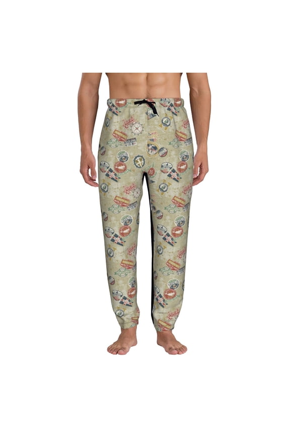 Marine Sailing Badges Pattern Joggers,Sweatpants for Men with Pockets-Small