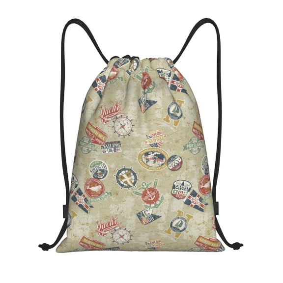 Kdxio Marine Sailing Badges Print Drawstring Backpack Bag,Waterproof Draw String Back Sack, Gym Drawstring Bags Swim Bag For Unisex