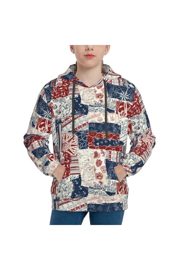 Marine Sailing Pattern Boys Athletic Unisex Boys Girls Hoodie with Pocket Sweatshirts-Large
