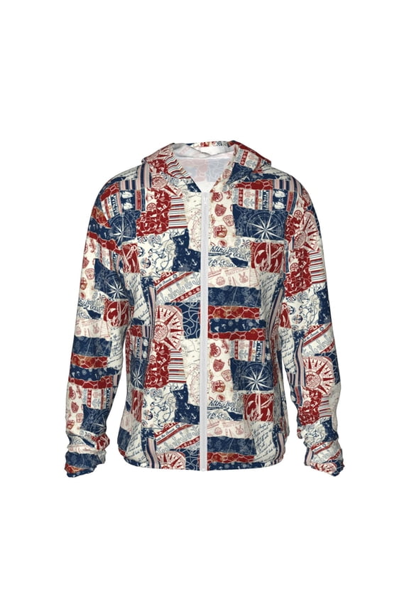 Marine Sailing Print Women Men Sun Protection UPF 50+ Jackets Zip Up Long Sleeve Hoodie Hiking Lightweight with Pockets