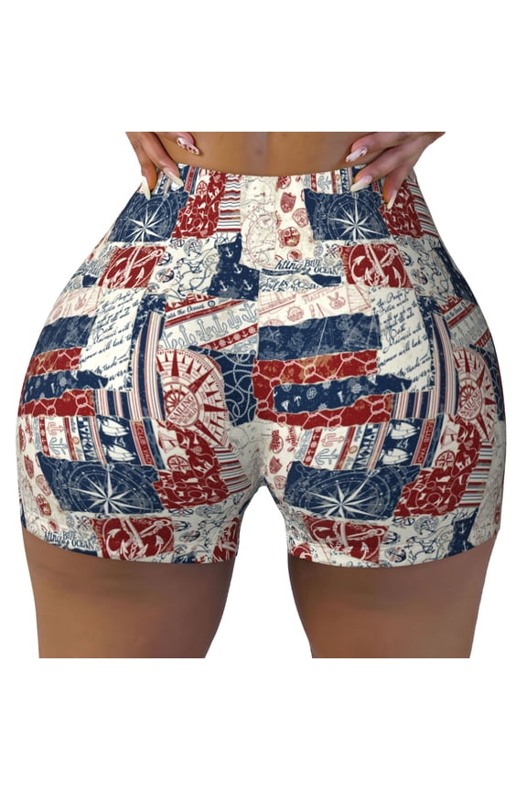 Marine Sailing Print Workout Shorts for Women Seamless Soft Smooth Gym Yoga Scrunch Active Shorts
