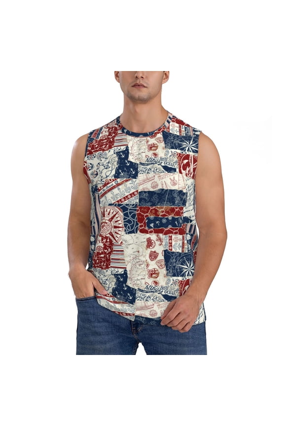 Marine Sailing for Men's Muscle T-shirt,Sleeveless for Workout Running Athletic Gym Lounge Casual