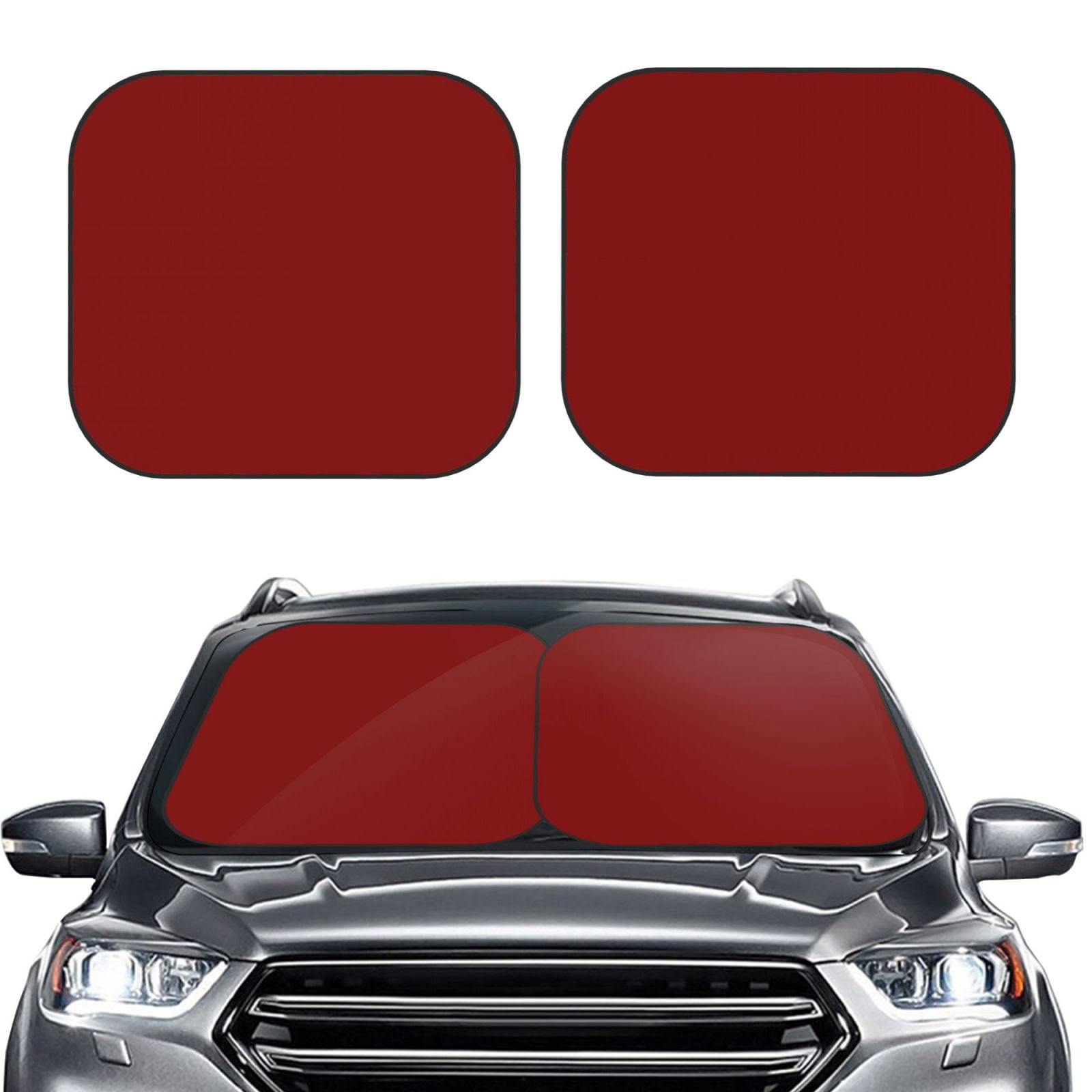 Kdxio Maroon Print 2Piece Sun Shade Front Windshield Foldable Car Front Window Sunshades For