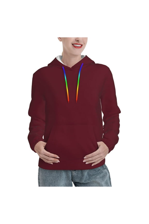 Maroon Print Womens Oversized Hoodies Sweatshirts Hooded Pullover Tops Sweaters Casual-Large