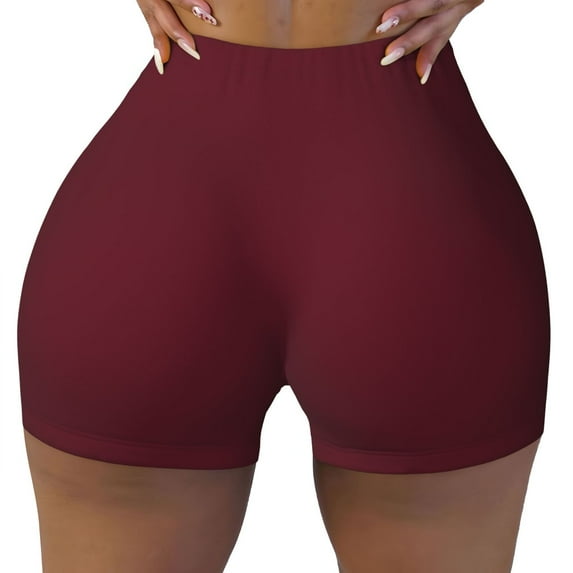 Kdxio Maroon Print Workout Shorts for Women Seamless Soft Smooth Gym Yoga Scrunch Active Shorts