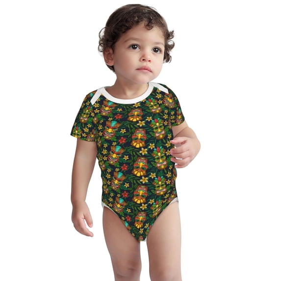 Kdxio Mask Tropical Flower Pattern Unisex Baby Cotton Short Sleeve Bodysuits-3 Months