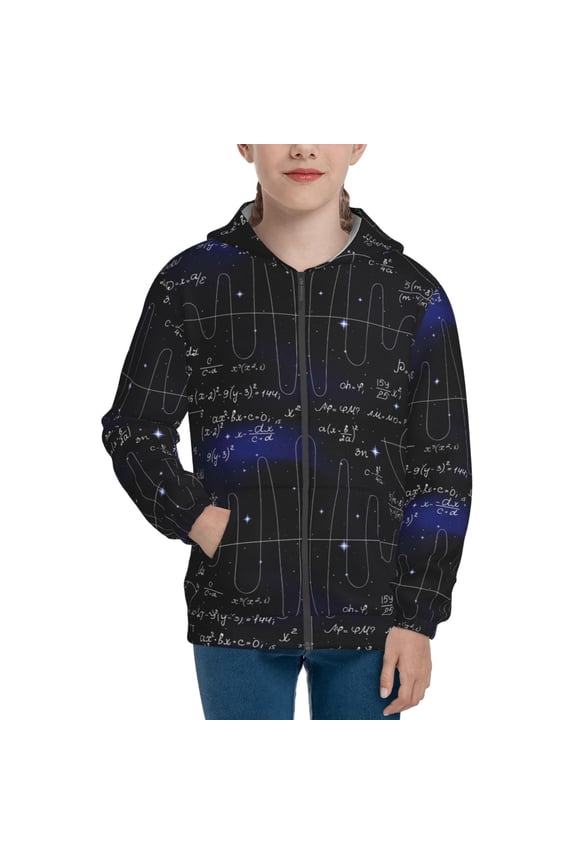 Mathematica Science Pattern Kids Boys Girls Zip Up Hoodie 3D Printed Hooded Sweatshirt Hoody Coat with Pocket 7-12 Y-Medium