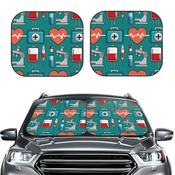Kdxio Medical Elements Print 2-Piece Sun Shade Front Windshield - Foldable Car Front Window Sunshades For Most Sedans Suv Truck