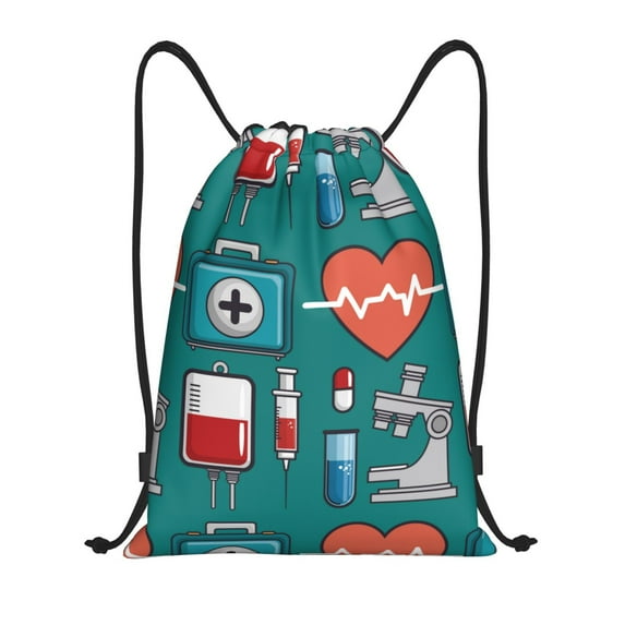 Kdxio Medical Elements Print Drawstring Backpack Bag,Waterproof Draw String Back Sack, Gym Drawstring Bags Swim Bag For Unisex