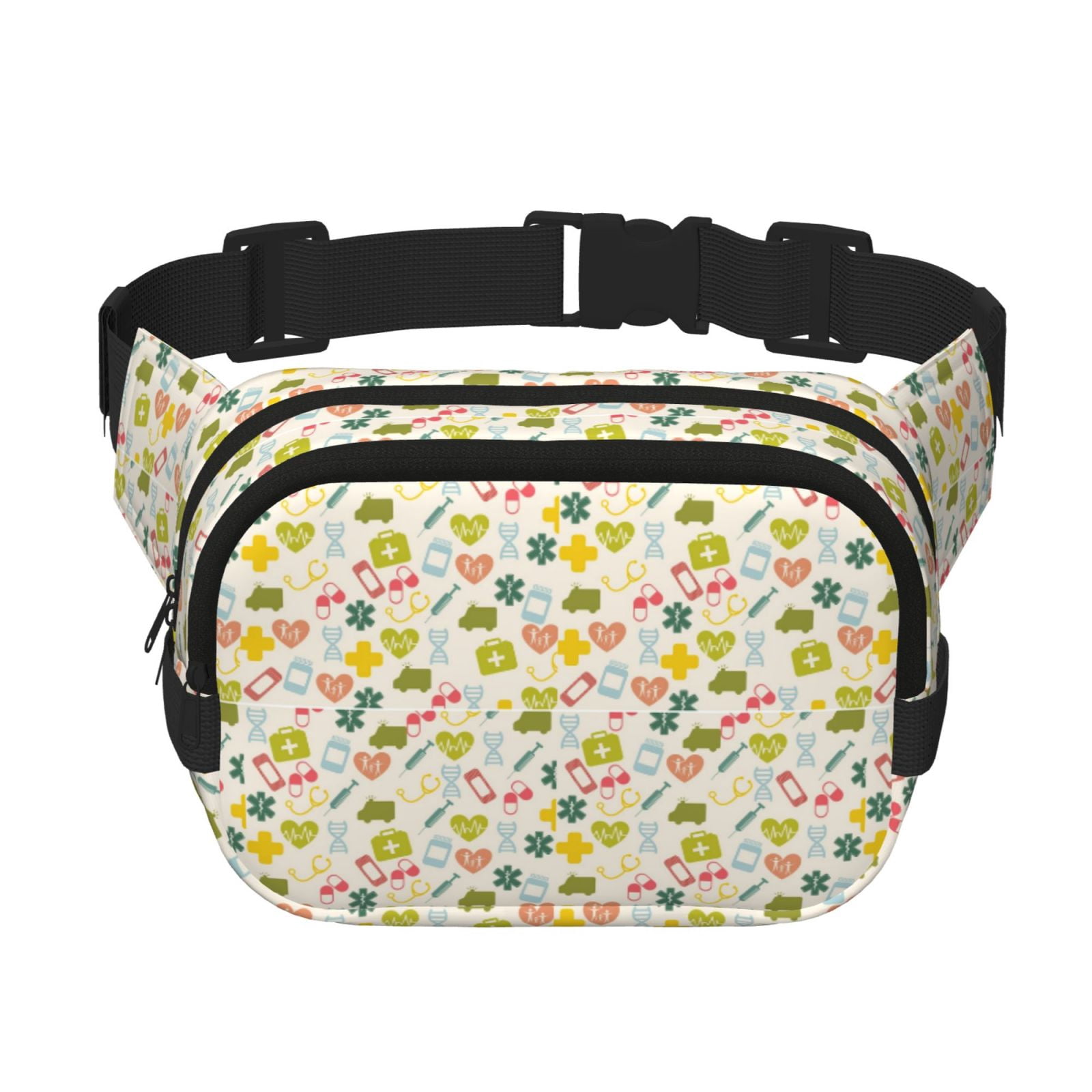 Kdxio Medical Icons Crossbody Double Layer Waist Bag Belt Bag for Unisex Fanny Pack Fashion Waist Packs for Hiking Running Shopping Traveling