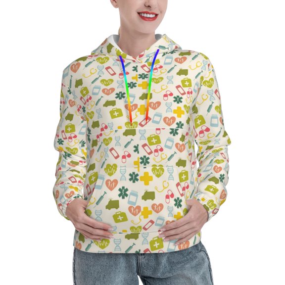 Kdxio Medical Icons Print Womens Oversized Hoodies Sweatshirts Hooded Pullover Tops Sweaters Casual-Medium