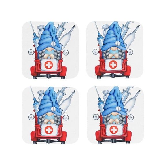 Kdxio Medicine Gnome Truck Red Funny Coasters,4 Pcs Leather Coasters,Housewarming Gifts,Protect Furniture from Water Marks Scratch and Damage