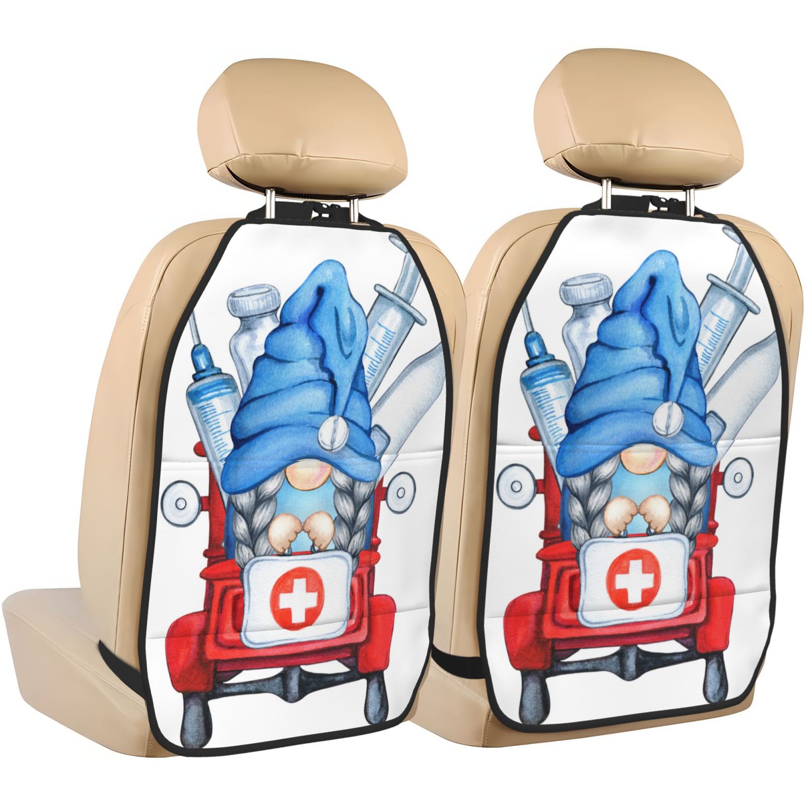 Kdxio Medicine Gnome Truck Red Print 2 Pack Car Kick Mat Seat Cover Back Protector Mat with Pockets for Organizer Backseat Protector and Storage Anti Kick Pad for Vehicles