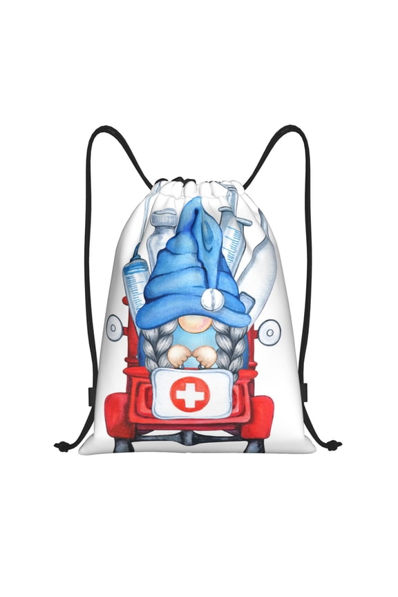 Medicine Gnome Truck Red Print Drawstring Backpack Bag,Waterproof Draw String Back Sack, Gym Drawstring Bags Swim Bag For Unisex