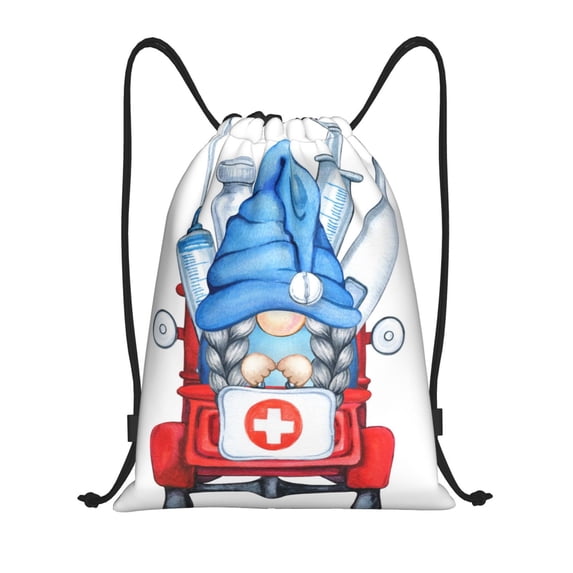 Kdxio Medicine Gnome Truck Red Print Drawstring Backpack Bag,Waterproof Draw String Back Sack, Gym Drawstring Bags Swim Bag For Unisex