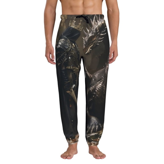 Kdxio Medieval Knight And Dragon Pattern Joggers,Sweatpants for Men with Pockets-XX-Large