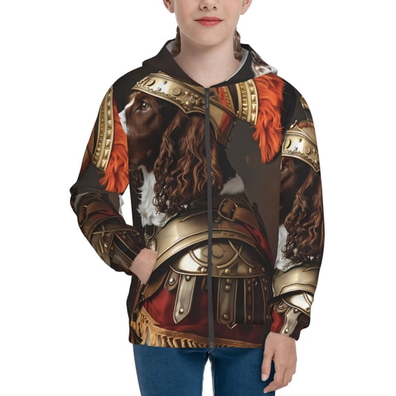 Kdxio Medieval Knight Dog Pattern Kids Boys Girls Zip Up Hoodie 3D Printed Hooded Sweatshirt Hoody Coat with Pocket 7-12 Y-Small